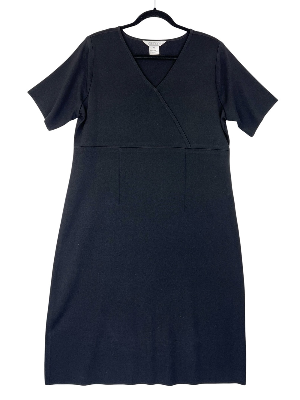 Exclusively Misook V-Neck Sheath Knit Midi Dress XL Black Office Minimalist
